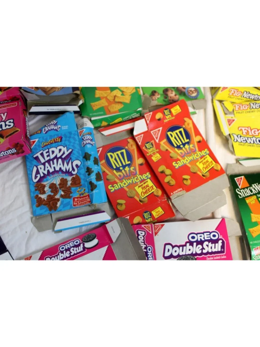 Lg Lot Cardboard Mini Snack Boxes Oreo Snackwells Ritz Vtg Crackers Cereal Play